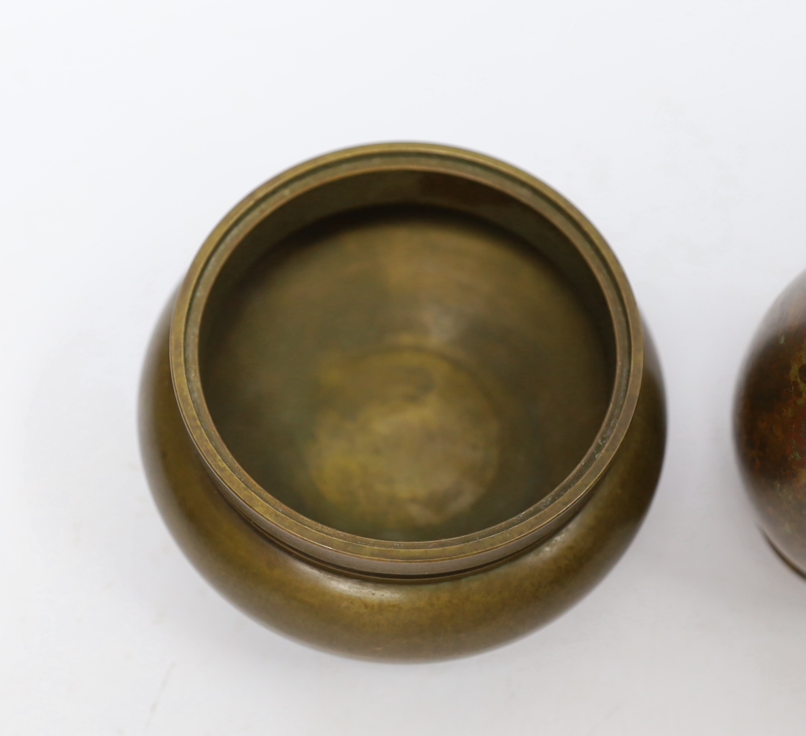 Two Chinese bronzes; a miniature censer and a vase, vase 18.5cm high